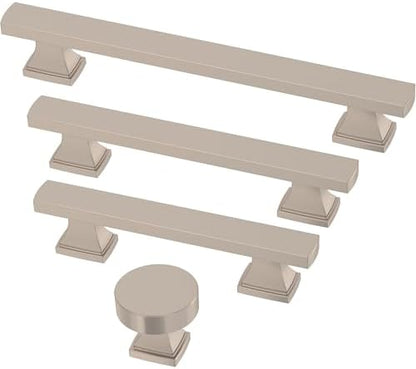 Franklin Brass 10 Pack Brushed Nickel Cabinet Handles 3-3/4 inch (96mm) Kitchen Cabinet Handles and Drawer Pulls for Cupboards and Dressers | Tiered Foot
