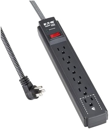 Eaton Tripp Lite Series 6-Outlet Surge Protector Power Strip, Flat Plug 25ft Braided Extension Cord, 1500 Joules, 15A Circuit Breaker, Lifetime Manufacturer's Warranty & $10,000 Insurance (TLP625DB)