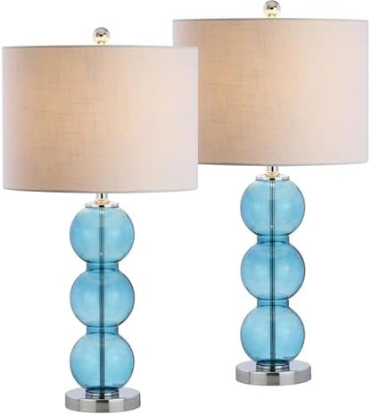 JONATHAN Y Bella 27" Glass Table Lamp, Sky Blue/Chrome, Set of 2