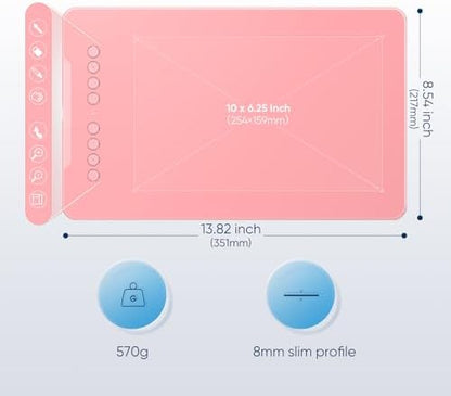Drawing Tablet-XPPen Deco 01 V3 10x6.25 Inch Graphics Tablet Digital Drawing Tablet for Chromebook with 16384 Levels Pressure Battery-Free Stylus and 8 Shortcut Keys (Pink)