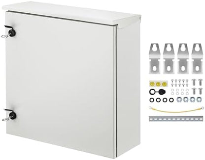 VEVOR Electrical Enclosure, 24'' x 24'' x 8'', NEMA 4 Outdoor Enclosure, IP65 Waterproof & Dustproof Cold-Rolled Carbon Steel Hinged Junction Box for Outdoor Indoor Use, with Rain Hood
