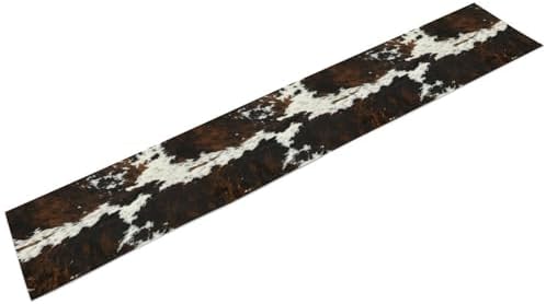 Vintage Cow Print Table Runner, Rustic Cottage Country Farm Animal Fur Skin Pattern Western Style Black Brown Cowhide Print Dinner Runner for Home Kitchen Dining Table Decoration 13x120 Inch