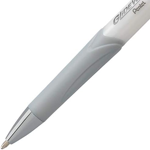 Pentel Glidewrite Signature Ballpoint Pen, Pearl White Barrel, (1.0mm) Medium Line, Black Ink, 12 Pens (BX930W-A)