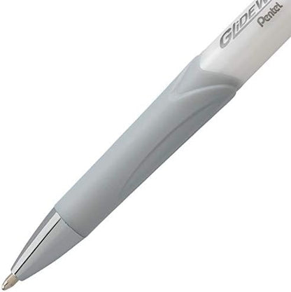 Pentel Glidewrite Signature Ballpoint Pen, Pearl White Barrel, (1.0mm) Medium Line, Black Ink, 12 Pens (BX930W-A)