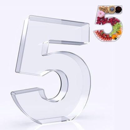 11" Acrylic Number Charcuterie Box, Reusable Fillable Alphabet Number Shaped Form Tray for Birthday Anniversaries, Party Decorative Serving Plates Display Candy Cake (5)