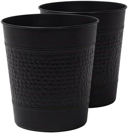 happimess Riley 2 Gal Hammered Steel Bin 10" H, Matte Black, Set of 2