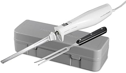Hamilton Beach Electric Knife Set for Carving Meats, Poultry, Bread, Crafting Foam & More, Reciprocating Serrated Stainless Steel Blades, Ergonomic Design Storage Case + Fork Included, 5 Foot Cord