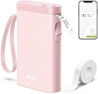 Nelko P21 Label Maker Machine with Tape, Bluetooth Label Printer, Pink