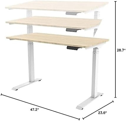 Monoprice Electric Single Motor Sit-Stand Complete Desk Table - Height Adjustable, Solid-Core Natrual Wood Top, for Home and Office, 47.2 x 23.6 Inch, White - Workstream Collection