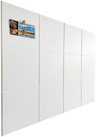 12-Pack White Felt Wall Tiles(11.8“x11.8”Each), 47.2“x 35.4” Large Cork Board Alternative, Self-Adhesive Bulletin Pin Board for Office Home Kitchen Photos & Memos