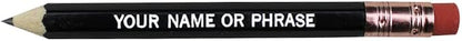 EZPENCILS & GIFTS - Golf Pencils Tipped with Eraser (1/2 a Pencil - Pew Pencils) - Black Colored Barrel - FREE-PERSONALIZATION - 2HB Black Lead - Custom Text - Non-Smear Eraser – Package of 10