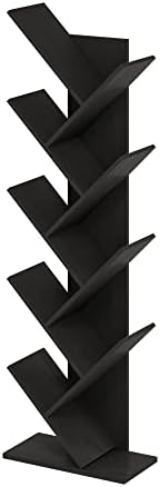 Furinno TREE Book Shelf, 9-Tier Bookshelf, Tree Bookcase with Angled Open Shelf, 8.4 x 15.7 x 50.9, Corner Shelf for Room Decor, for Living Room, Bedroom, Home Office, Espresso
