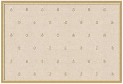 Kate and Laurel Framed Fabric Pinboard 38 x 26, Beige Botanical Block Print Printed Linen Classic Bulletin Board for Use as a Vision Board or Wall Organization, Florence Gold Frame