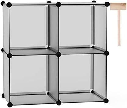 C&AHOME Plastic Cube Storage Organizer, 4-Cube Shelves Units, Grey