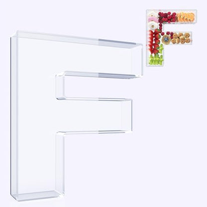 11" Acrylic Letter Charcuterie Box, Reusable Fillable Alphabet Number Shaped Form Tray for Birthday Anniversaries, Party Decorative Serving Plates Display Candy Cake (F)
