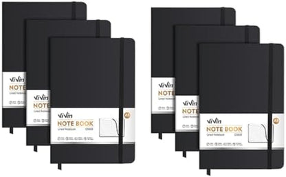ViVin 6 Pack A5 Hardcover Lined Notebook,192 pg College Ruled 5.5x8.3