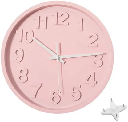 Clockswise 12-Inch Modern Minimalist Round Plastic Wall Clock Pink Dial with Bold Arabic Numerals Analog Display Step Movement Easy-to-Read Timepiece for Living Room Kitchen Office Bedroom Wall Decor