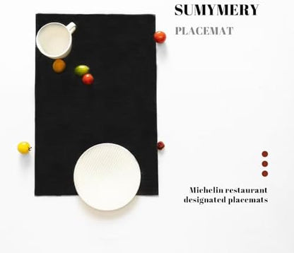 Placemats Set of 6 Vinyl/Plastic Woven Place Mats for Kitchen Table Indoor/Outdoor Washable Placemat Wipeable Dining Table Mats (Full Black,6)