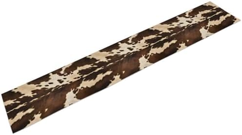 Cow Print Table Runner, Brown Cowhide Western Style Runner Country Farmhouse Cottage Patten Decoration for Home Kitchen Dining,13x120 Inch