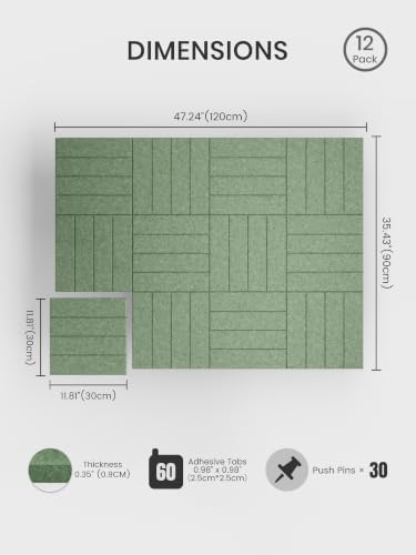 Bumusty 48" x 36" Large Cork Board Alternative, Moss Green