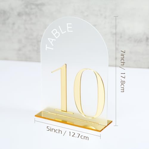 Frosted Arch Wedding Table Numbers 1-15, Gold Numbers and Stands