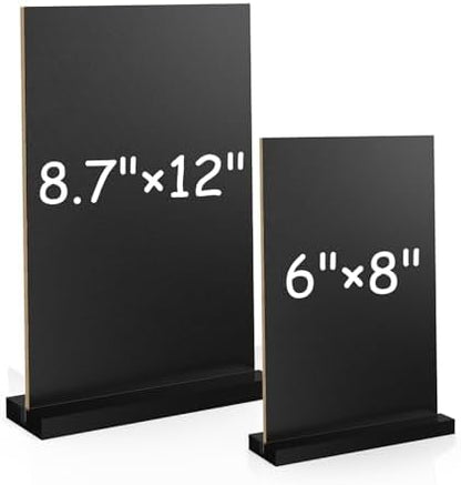 EHWINE Chalkboard Easel Sign Set, 4 Pack 8.7 x 12 Inch Double-Sided Wooden Boards with Acrylic Base, Chalk Markers Included, for Wedding, Restaurant, Tabletop Menu Display, Party and Event Decor