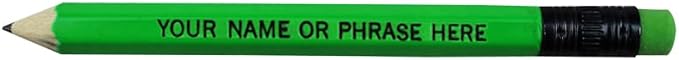EZPENCILS & GIFTS - Golf Pencils Tipped with Eraser (1/2 a Pencil - Pew Pencils) - Neon Assorted Colored Barrel - FREE-PERSONALIZATION - 2HB Black Lead - Custom Text - Non-Smear Eraser – Package of 30