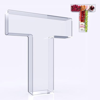 11" Acrylic Letter Charcuterie Box, Reusable Fillable Alphabet Number Shaped Form Tray for Birthday Anniversaries, Party Decorative Serving Plates Display Candy Cake (T)