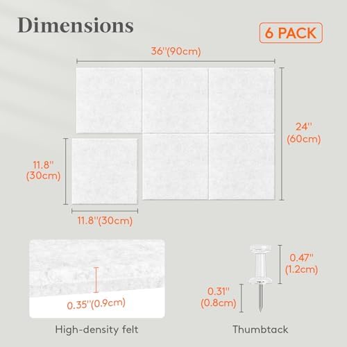 Lifewit 36"x 24" Felt Bulletin Board with Self-Adhesive, 6 Pack Cork Board Alternative for Walls, Large Pin Board Vision Board Message Board with 30 Pushpins for Office Decor, Room Decor, Gray