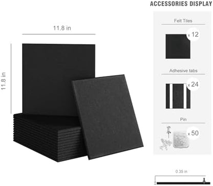 48"x36" Felt Corkboard Bulletin Board,TSJ OFFICE,12 Pack for Wall,Black