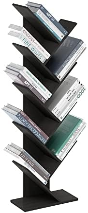 Furinno TREE Book Shelf, 9-Tier Bookshelf, Tree Bookcase with Angled Open Shelf, 8.4 x 15.7 x 50.9, Corner Shelf for Room Decor, for Living Room, Bedroom, Home Office, Espresso