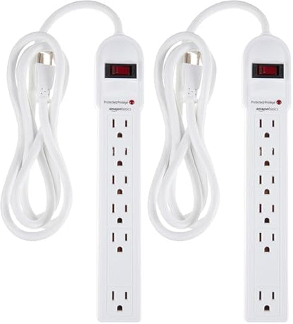 Amazon Basics Surge Protector Power Strip, 6-Outlet, 790 Joules, Circuit Breaker, LED Indicator, 6ft Extension Cord, White (Pack of 2)