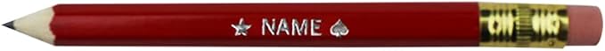 EZPENCILS & GIFTS - Golf Pencils Tipped with Eraser (1/2 a Pencil - Pew Pencils) - Red Colored Barrel - FREE-PERSONALIZATION - 2HB Black Lead - Custom Text - Non-Smear Eraser – Package of 30