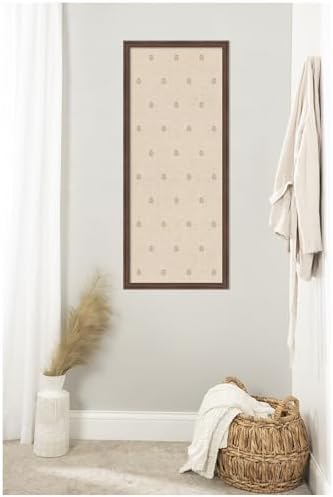 Kate and Laurel Framed Fabric Pinboard 18 x 42, Beige Botanical Block Print Printed Linen Classic Bulletin Board for Use as a Vision Board or Wall Organization, Florence Medium Brown Frame