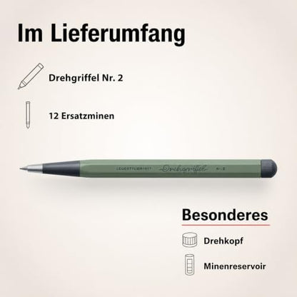 LEUCHTTURM1917 - Drehgriffel Mechanical Pencil - Refillable Writing Stylus with 0.7 mm HB Graphite Lead (Olive)