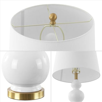 JONATHAN Y Bowen 27.5" Ceramic Triple Gourd Table Lamp, White/Brass Gold