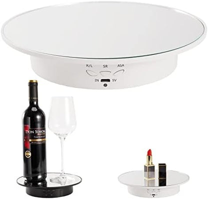 7.87'' Rotating Display Stand Motorized Rotating Display Stand, 22 lbs Load Rotating Platform with Mirror Cover, Rotating Stand with USB Charging Port, for Jewelry Photography Products 3D Model Cake