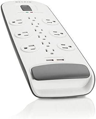 Belkin 12-Outlet USB Power Strip Surge Protector, Flat Plug, 6ft Cord (3,996 Joules), White - Pack of 3