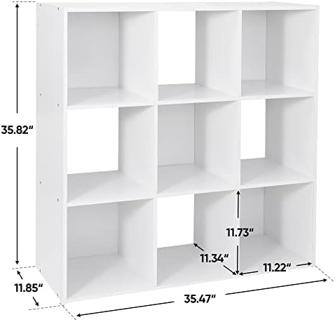 JupiterForce 9 Cube Storage Organizer, Wooden Cube Shelf W/ 5 Removable Back Panels, Customizable Cube Bookcase Bookshelf Freestanding Display Shelf for Home, Office, Bedroom and Living Room (White)