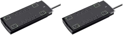 Monoprice 12 Outlet Slim Surge Protector - UL Rated, 4,230 Joules, Grounded and Protected Light Indicator, 10 Feet, Black (Pack of 2)