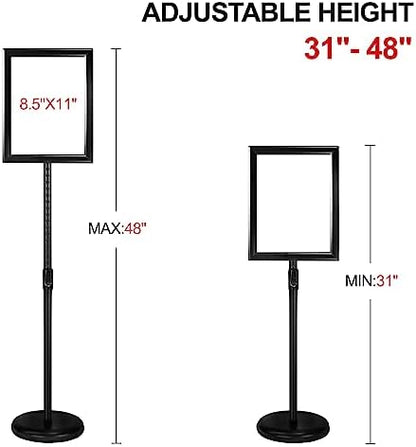Adjustable Heavy Duty Poster Sign Holder Stand Floor Sign Stand Aluminum Snap Open Frame for 8.5 x 11 inches both Vertical and Horizontal view Displayed Used for Living and Business(Black-2pack)