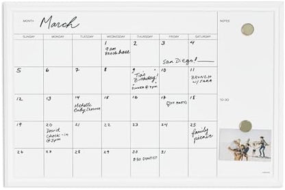 U Brands Magnetic Dry Erase Calendar White Board, 30" x 20", White Wood Style Frame, Includes Magnets