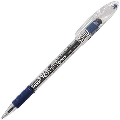 Pentel RSVP STYLUS Ballpoint Pen, Fine Line, Blue Ink (BK90L-C)