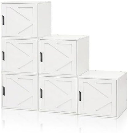Fasmov Stackable Cube Storage Organizer, Multifunctional Wood Cubby Bookshelf with Door, Easy Assembly DIY Storage Bin, Durable Classic Storage Unit for Bedroom Living Room Office, White