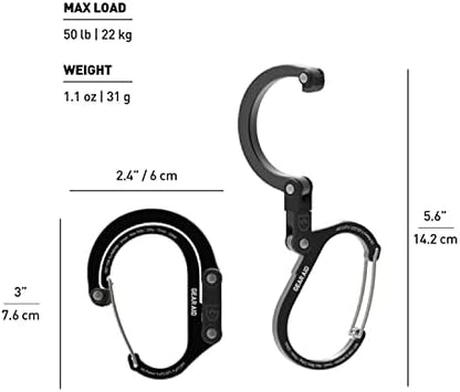 GEAR AID HEROCLIP Carabiner Clip and Hook (Large, Medium, Small, Mini) for Camping & HEROCLIP Carabiner Clip and Hook (Small) for Purse, Stroller, and Backpack, Stealth Black