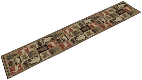 Rustic Bear Table Runner, Vintage Cottage Country Style Pine Tree Elk Wildlife Dinner Runner for Home Kitchen Dining Table Decoration 13"x120"