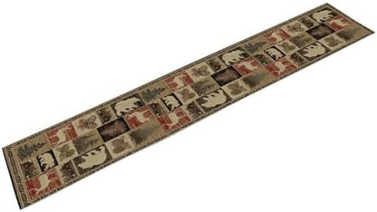 Rustic Bear Table Runner, Vintage Cottage Country Style Pine Tree Elk Wildlife Dinner Runner for Home Kitchen Dining Table Decoration 13"x120"