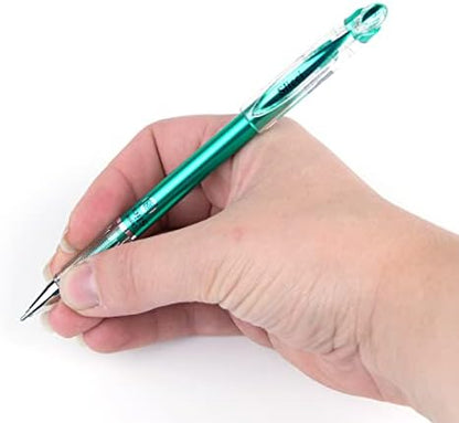 Pentel Arts Slicci Metallic 0.8 mm Needle Tip Gel Pen, Metallic Green Ink, Box of 12 (BG208-MD)
