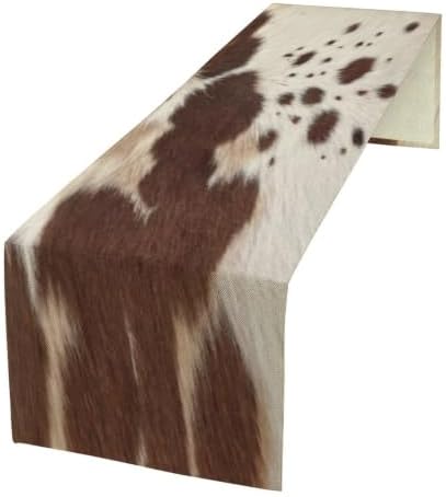 Cow Print Table Runner, Brown Cowhide Print Western Style Table Runner Country Farmhouse Cottage Cow Patten Table Decoration for Home Kitchen Dining, 13x90 Inch