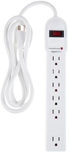 Amazon Basics Surge Protector Power Strip, 6-Outlet, 790 Joules, Circuit Breaker, LED Indicator, 6ft Extension Cord, White